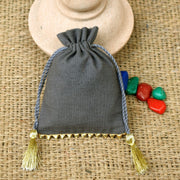 Personalized Logo Small Drawstring Cotton Bottom Gold Lace Bags Handmade Jewelry Grey Pouches - CraftJaipur